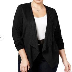 INC Black Faux Suede Moleskin Open Front Drape Cardigan Jacket Women
